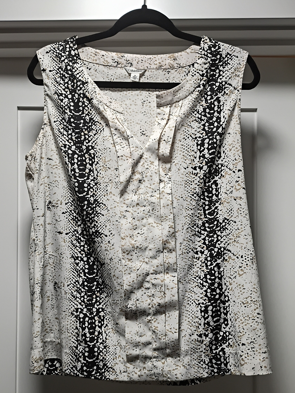 Calvin Klein Cream Tank Top with Black Snake-Print Panels